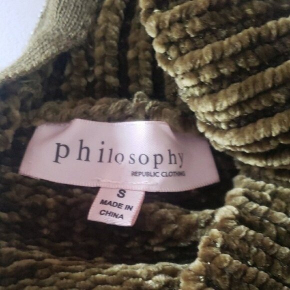 Philosophy Womens Knit Plush Velvet Olive Green Sweater Size S Warm Autumn Soft - Picture 6 of 8